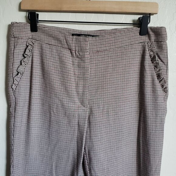 Zara Houndstooth Ankle Cropped Pants Trousers Ruffle Pockets Size Women's Large - Picture 3 of 9